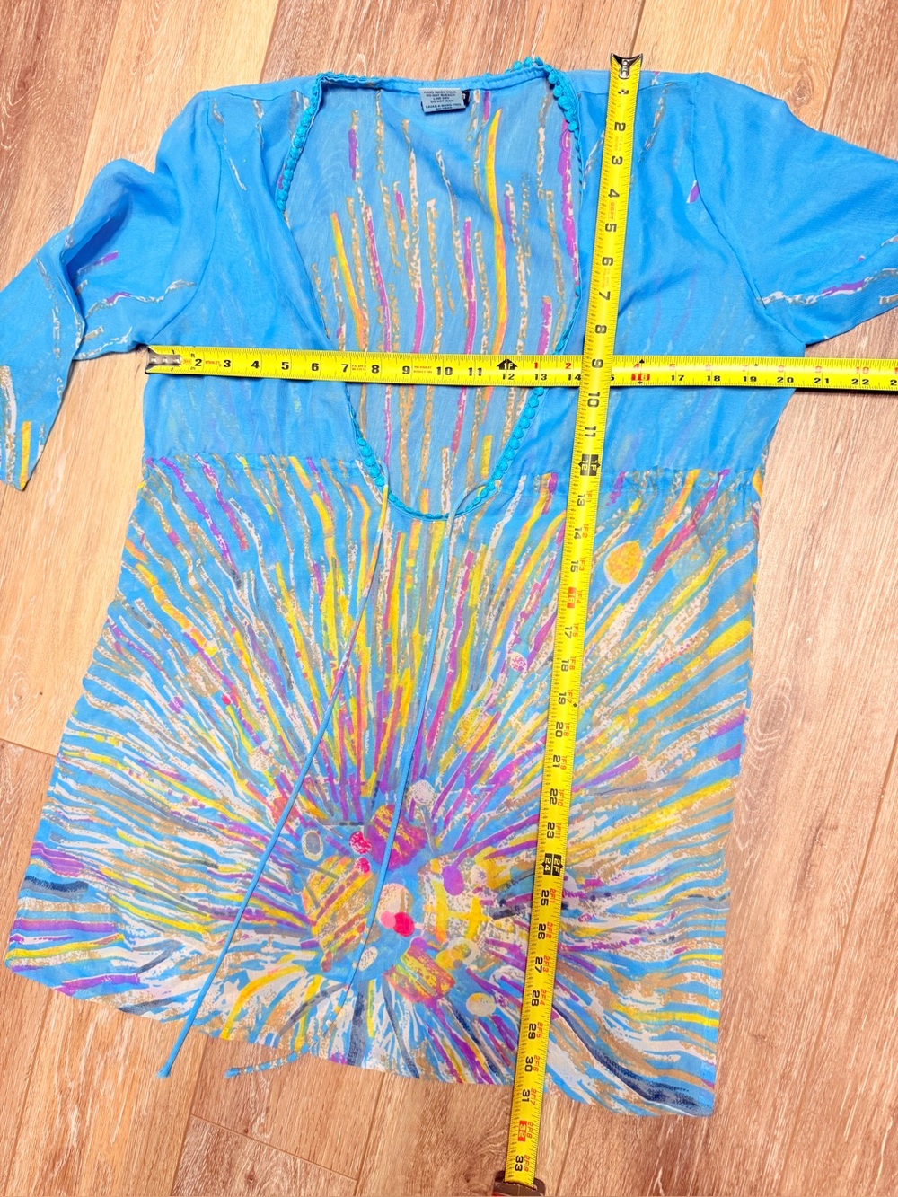 #12)  Vibrant Blue Tie-Front Art Print Cover-Up - Picture 5 of 8